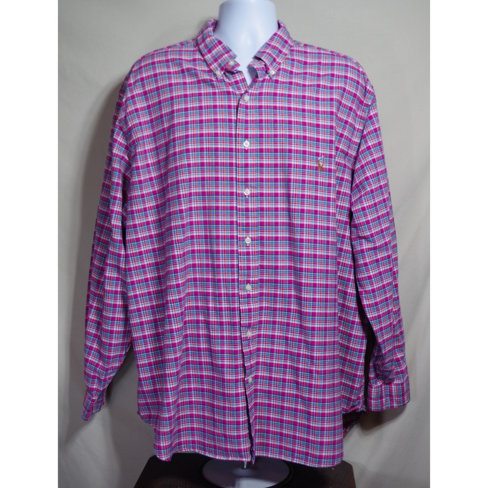 Polo Ralph Lauren Mens Big & Tall 2XB Plaid Button Down Shirt Pink Purple Blue